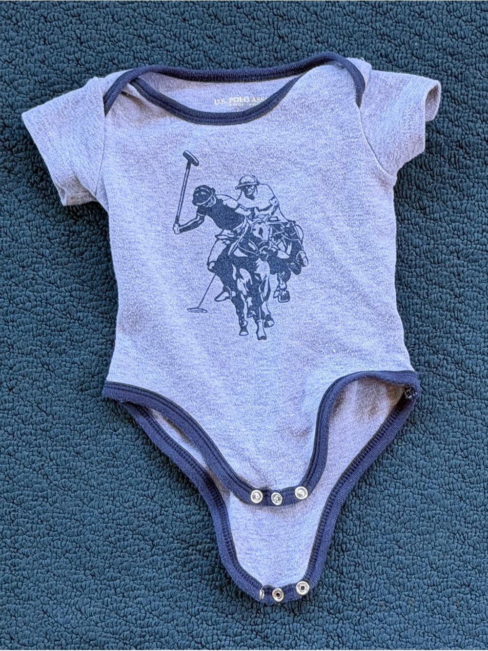 U.S. Polo Assn. Heather Blue Bodysuit with Navy Trim and Polo Graphic